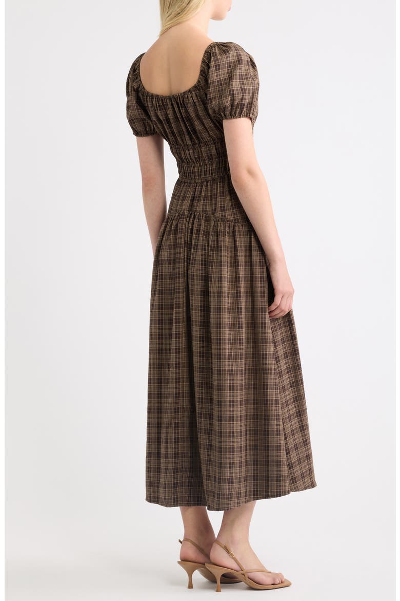 Sweetheart Neck Puff Sleeve Midi Dress, Alternate, color, MOCHA MULTI