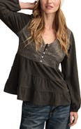 Lucky Brand Embroidered Yoke Cotton & Modal Jersey Top