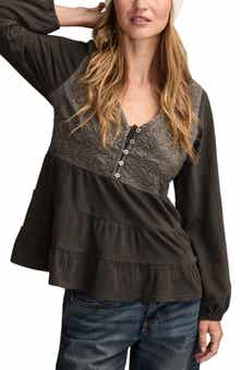 Lucky Brand Embroidered Yoke Cotton & Modal Jersey Top