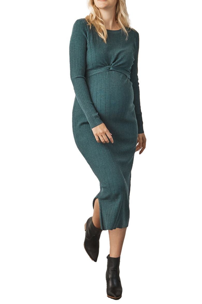 Knit Midi Maternity/Nursing Dress, Alternate, color, TEAL