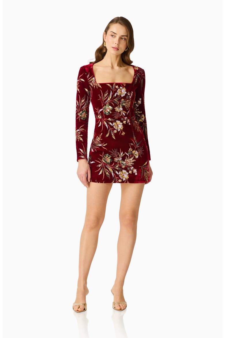 Corrina Sequin Long Sleeve Velvet Minidress, Alternate, color, BURGUNDY