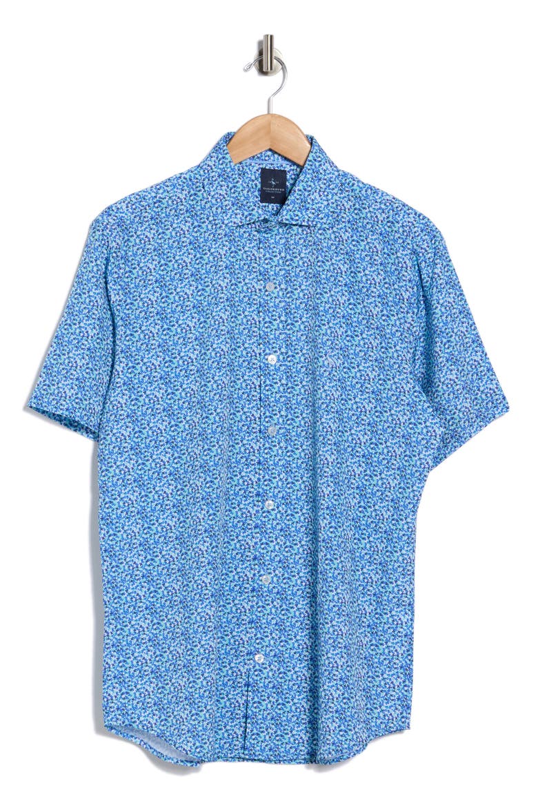 Swirling Floral Print Performance Short Sleeve Button-Up Shirt, Alternate, color, SPEARMINT