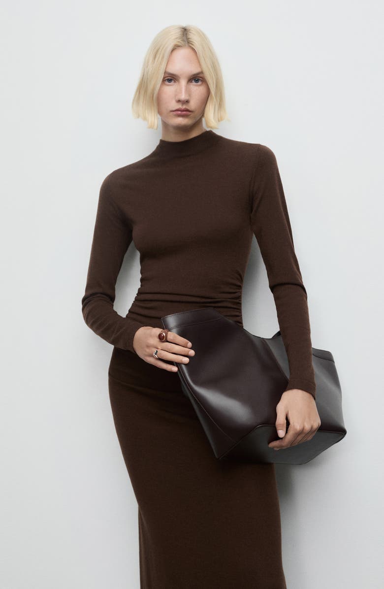 MANGO Long Sleeve Mock Neck Knit Dress, Alternate, color, Chocolate