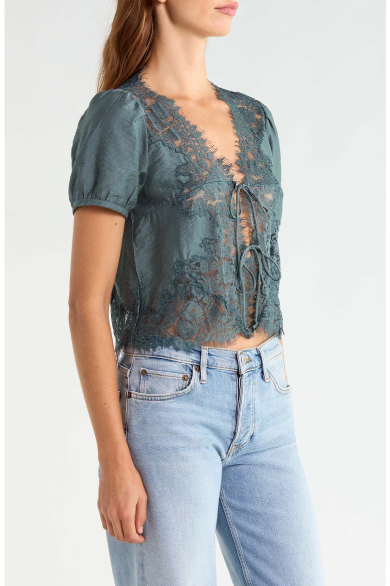 Lace Trim Flyaway Top, Alternate, color, BALSAM GREEN