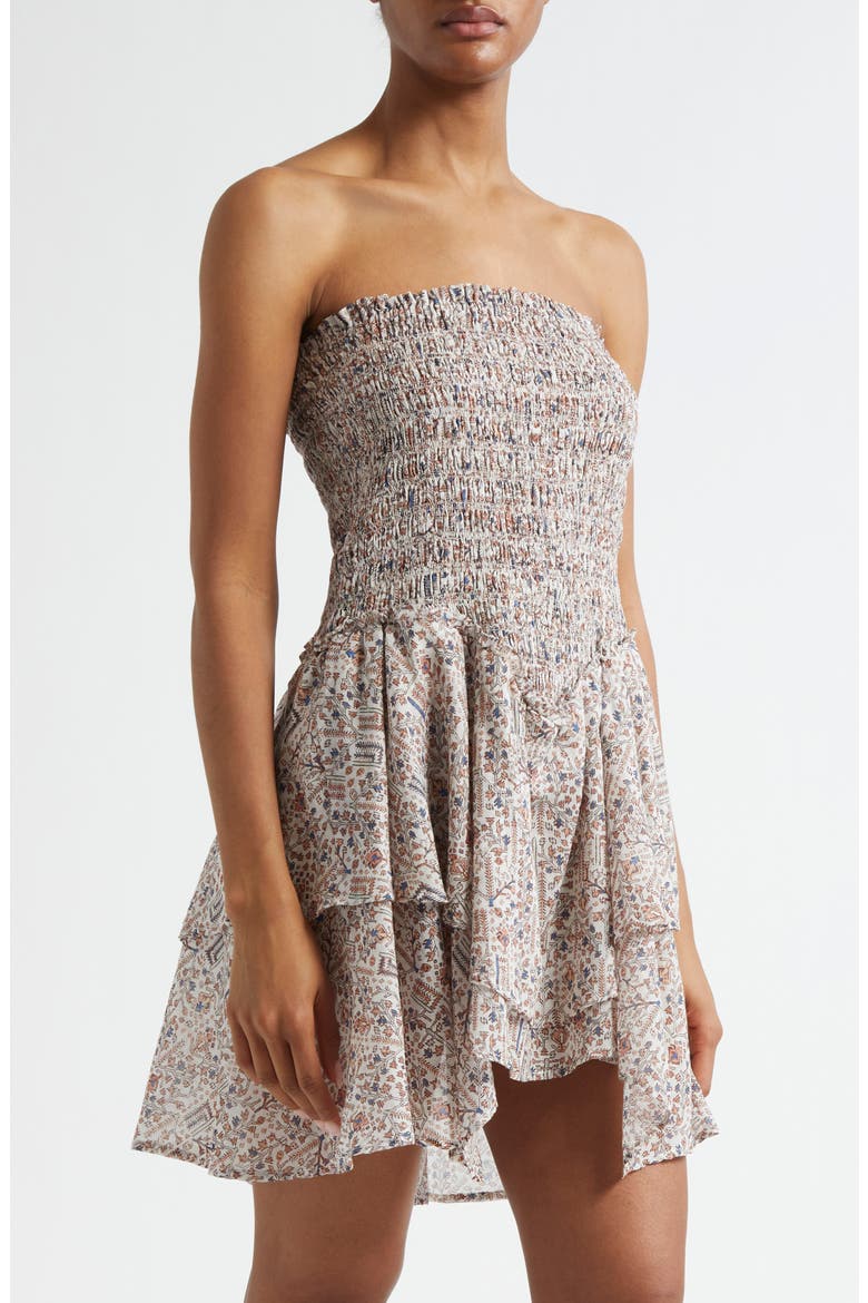 Anka Shirred Tiered Convertible Cotton Voile Minidress, Alternate, color, ECRU