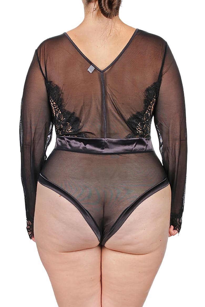 Josephine Long SLeeve Thong Bodysuit, Alternate, color, BLACK