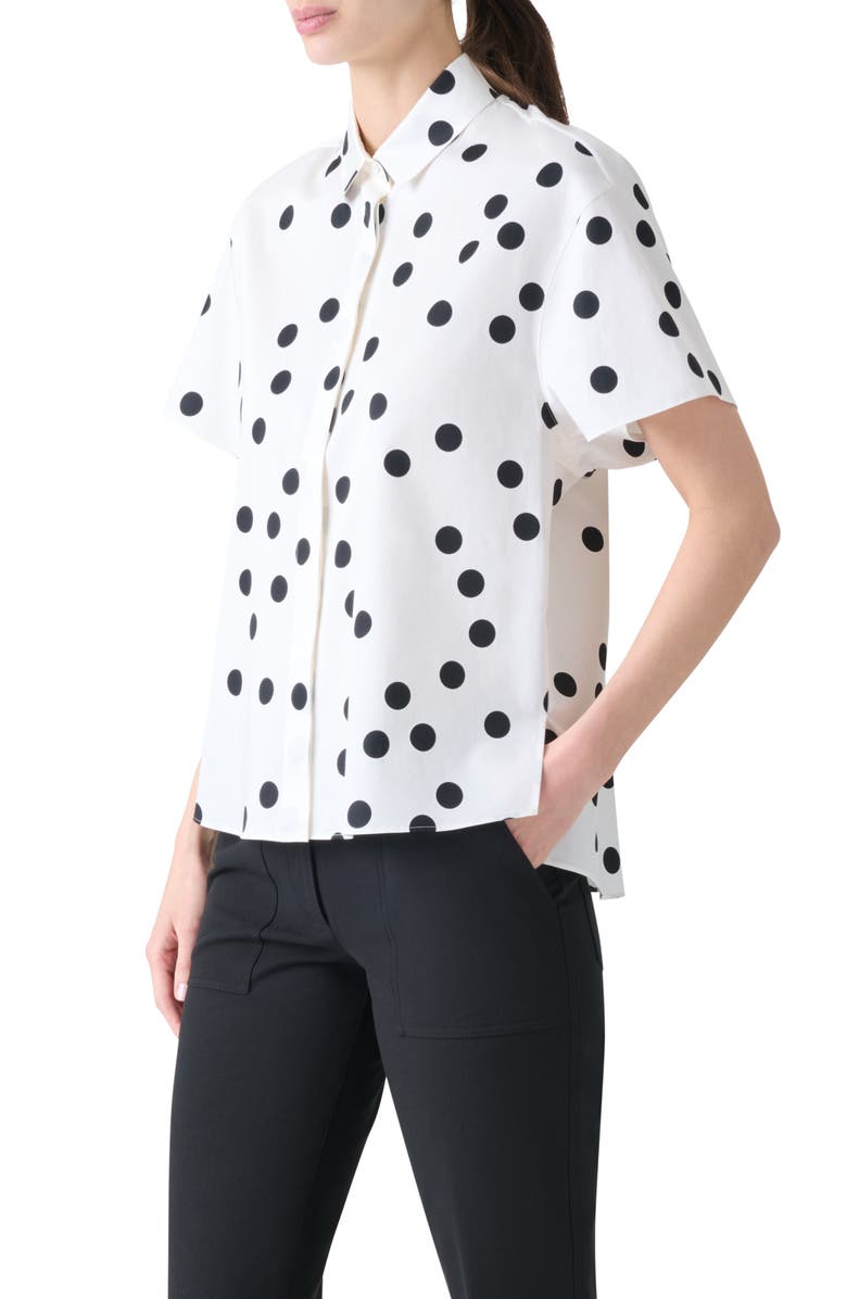 Akris punto Polka Dot Ruffle Cotton Poplin Shirt, Alternate, color, Cream-Black