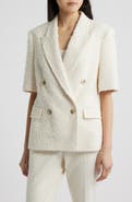 BOSS Jaleto Double Breasted Short Sleeve Tweed Blazer