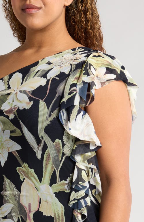 Chelsea28 Rosette Ruffle One-shoulder Maxi Dress In Navy- Green Island Floral
