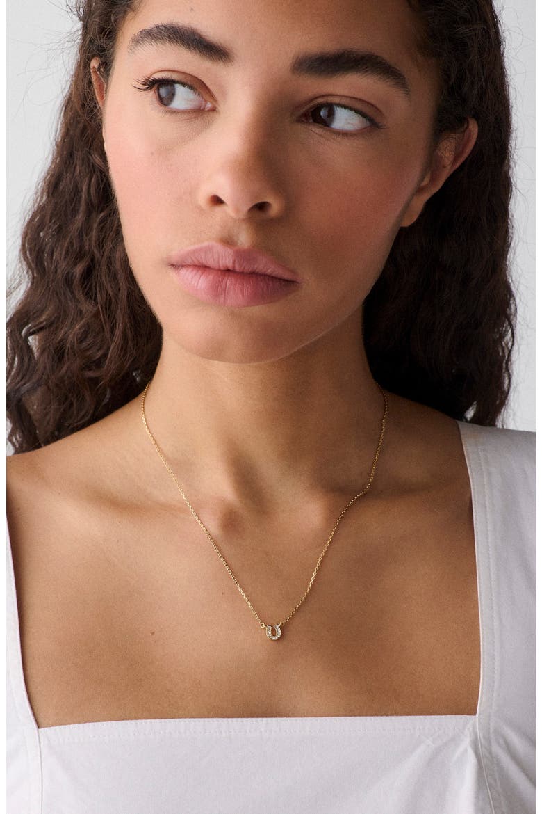 pavé horseshoe pendant necklace, Alternate, color, CLEAR/ GOLD