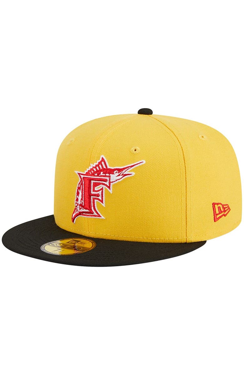 New Era Men's New Era Yellow/Black Florida Marlins Grilled 59FIFTY Fitted Hat, Alternate, color,