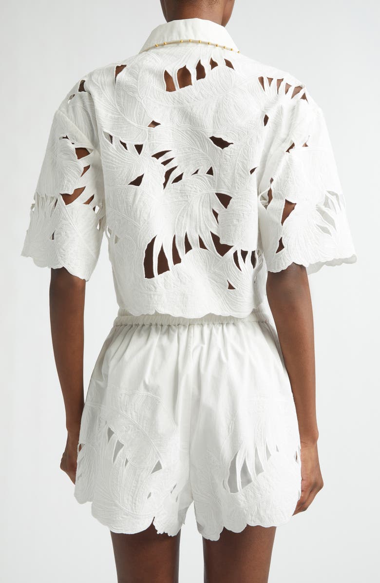 Zimmermann Mahon Embroidered Cotton Crop Shirt, Alternate, color, Ivory
