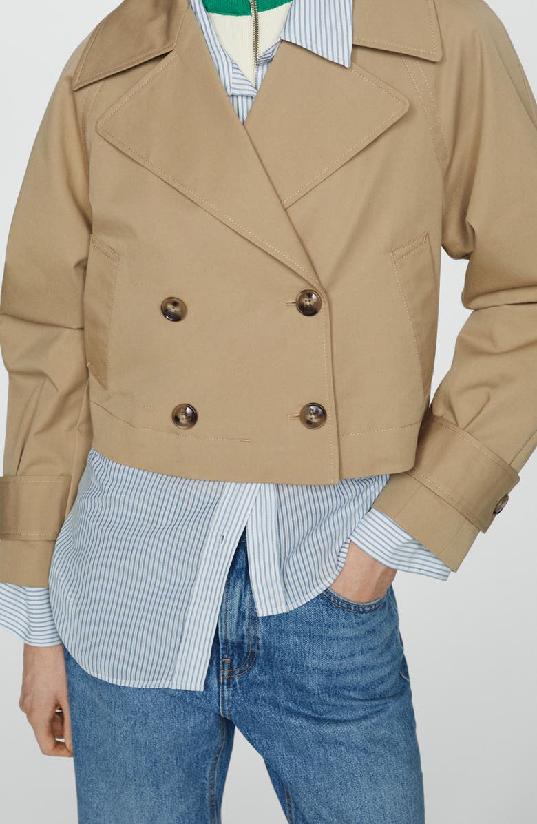 MANGO Double Breasted Crop Trench Coat, Alternate, color, 