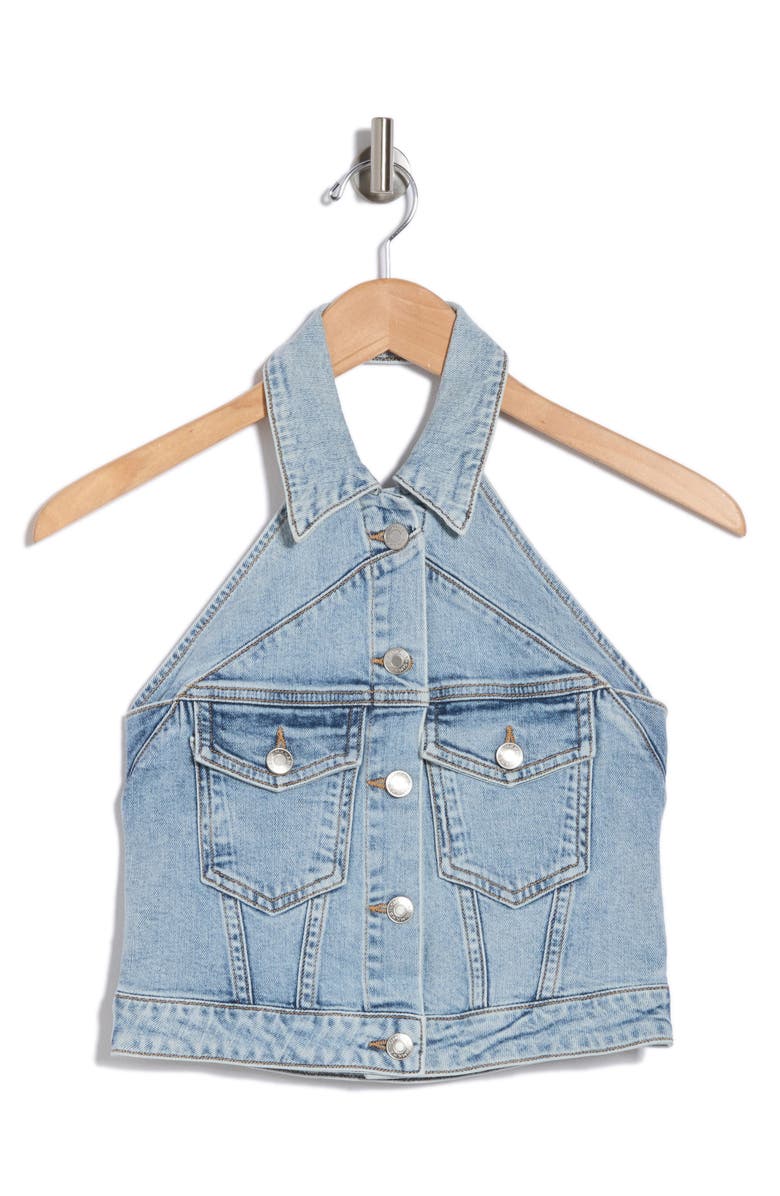 Simkhai Lincoln Denim Halter Top, Alternate, color, Coastal