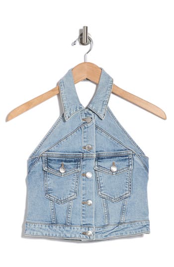 Simkhai Lincoln Denim Halter Top In Coastal