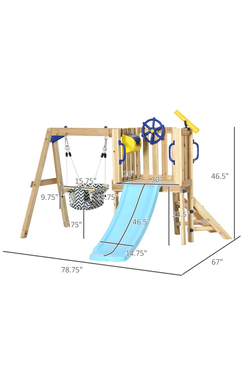 Outsunny Wooden Outdoor Playset with Swing, Slide & Telescope, Alternate, color, 