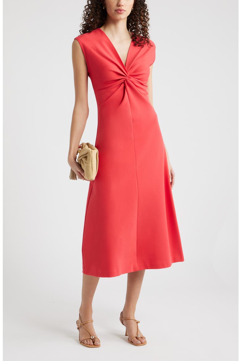 Twist Front Cap Sleeve Midi Dress, Alternate, color, RED SAUCY