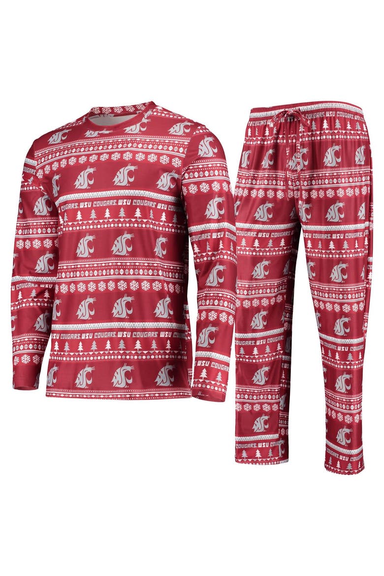 Men's Concepts Sport Crimson Washington State Cougars Ugly Sweater Long Sleeve T-Shirt and Pants Sleep Set, Alternate, color, Crimson