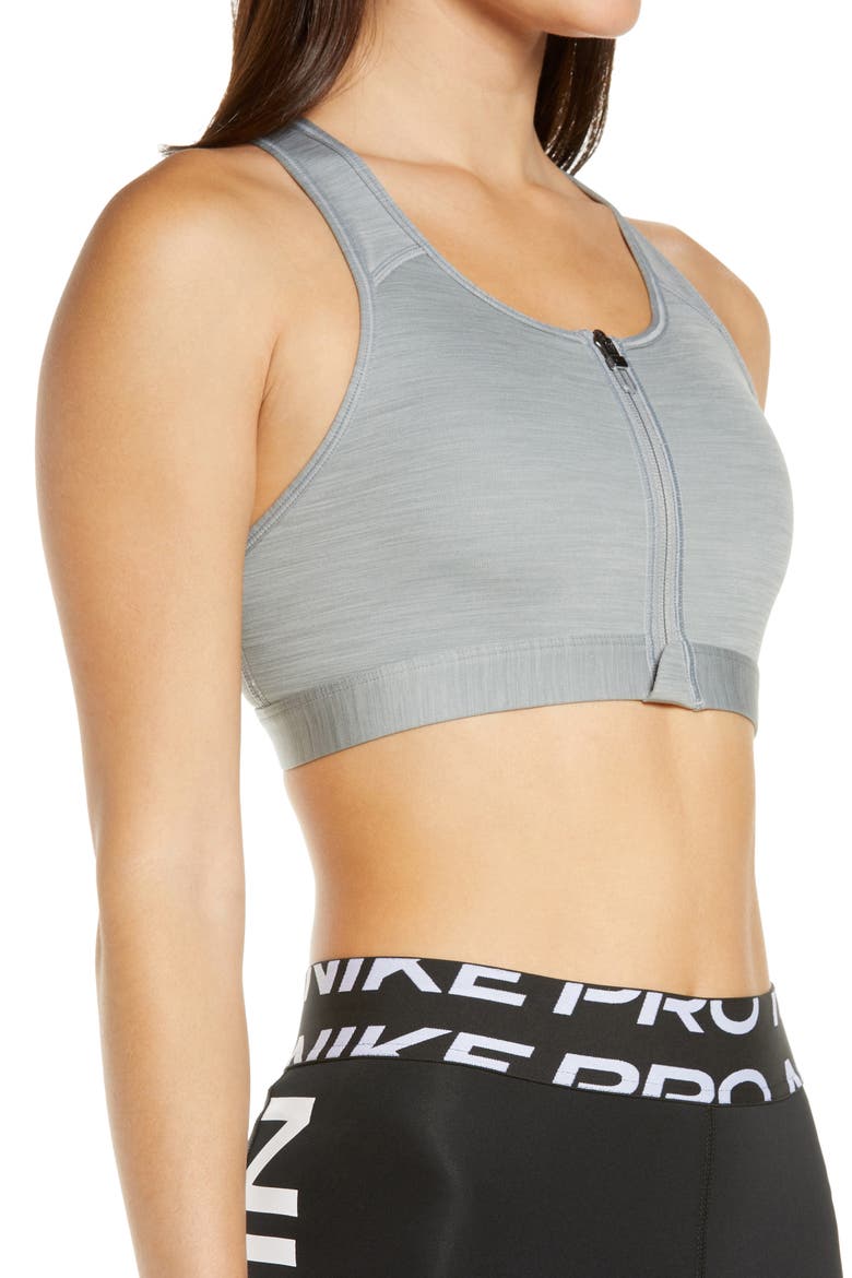 Dri-FIT Swoosh Zip-Front Sports Bra, Alternate, color, PARTICLE GREY/ HEATHER/ BLACK