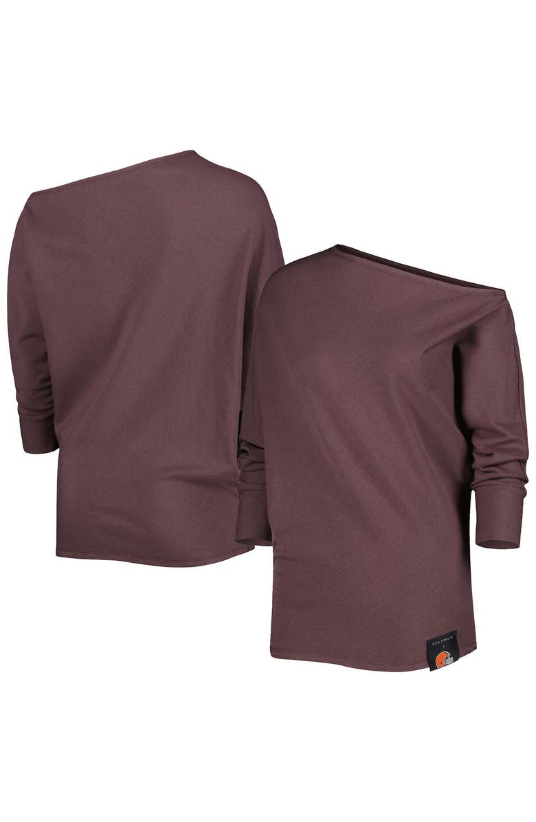 KIYA TOMLIN Women's KIYA TOMLIN Brown Cleveland Browns Twisted Tri-Blend Asymmetrical 3/4-Dolman Sleeve Sweatshirt, Main, color, 