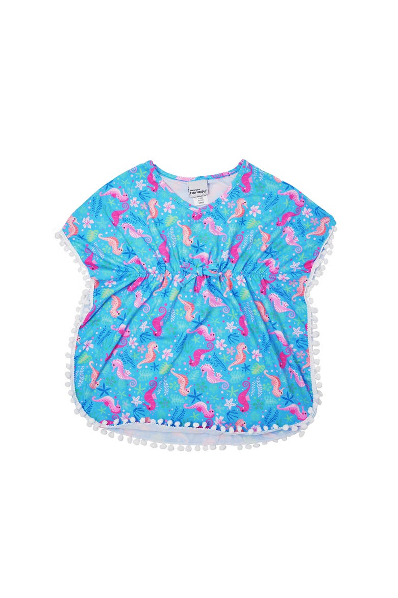 Triple Brushed Girls UPF 50+ Kaia Beach Swim Cover-Up, Main, color, Seahorse Garden