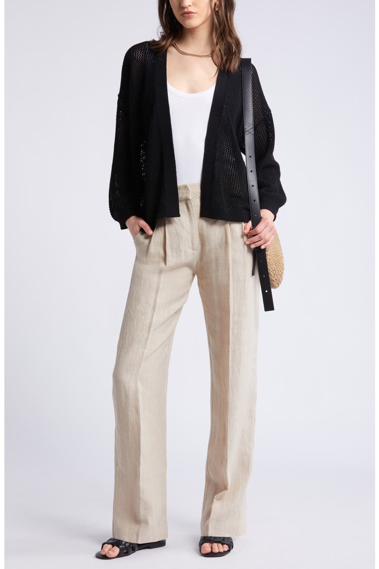 Open Stitch Front Cotton Cardigan, Alternate, color, BLACK