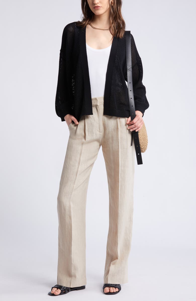 Nordstrom Open Stitch Front Cotton Cardigan, Alternate, color, Black