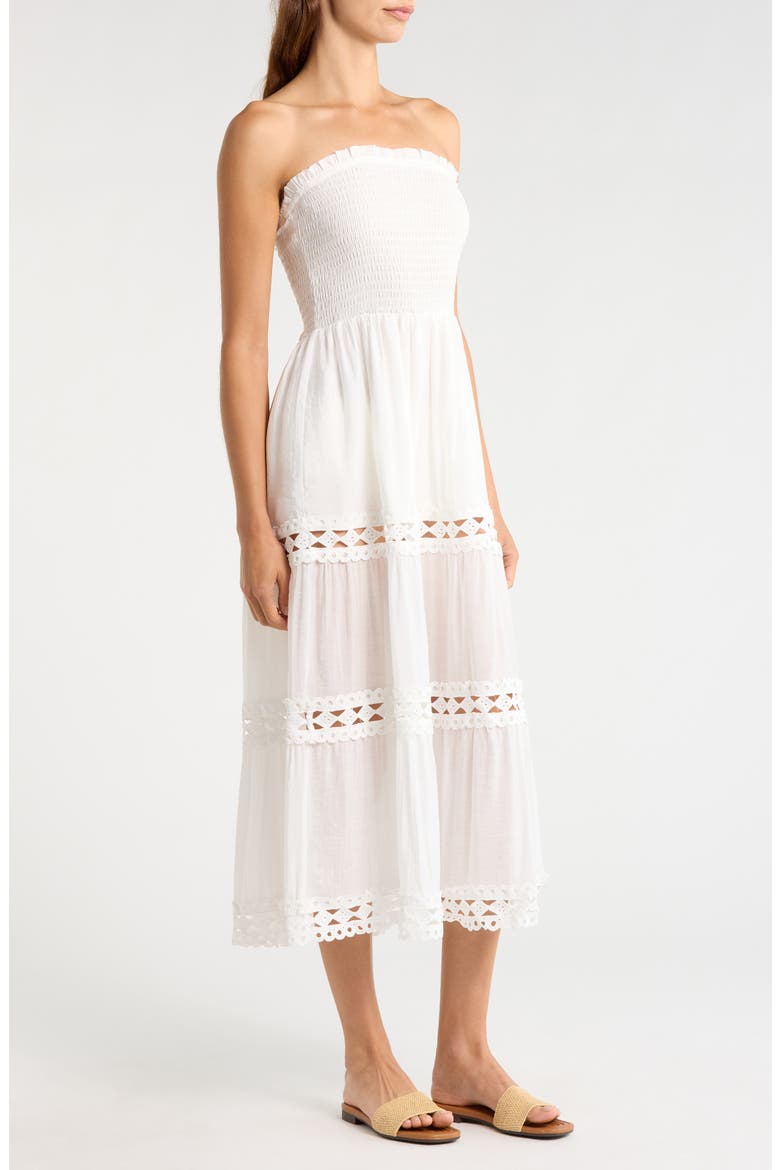 Tiered Strapless Cover-Up Dress, Alternate, color, WHITE