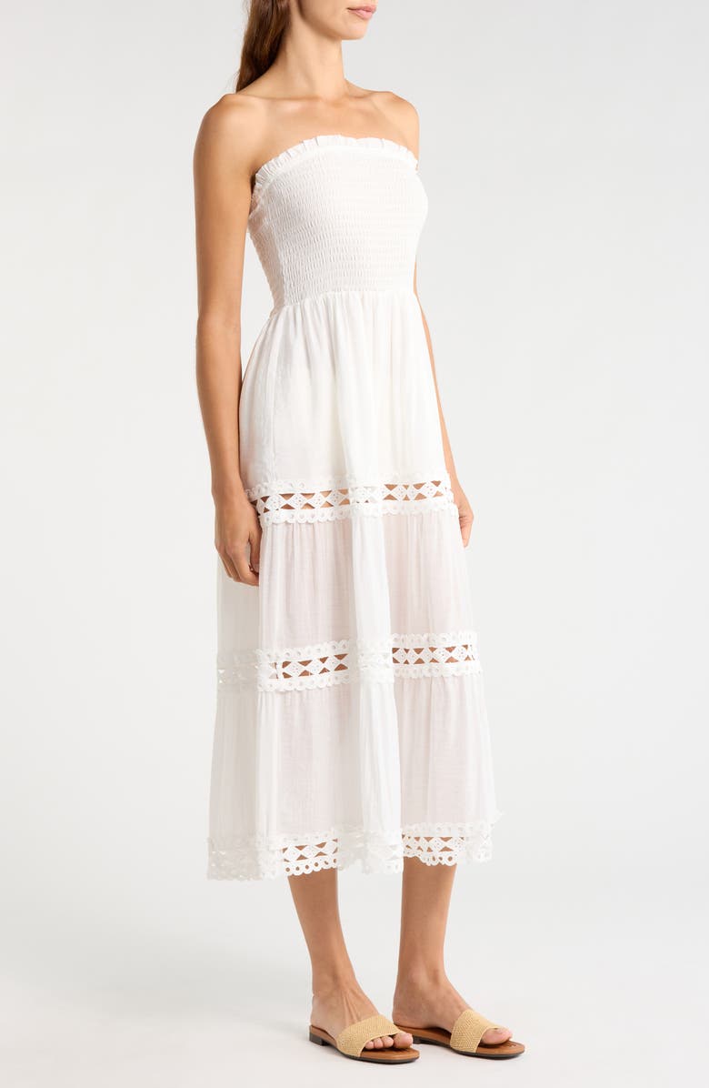 Elan Tiered Strapless Cover-Up Dress, Alternate, color, White