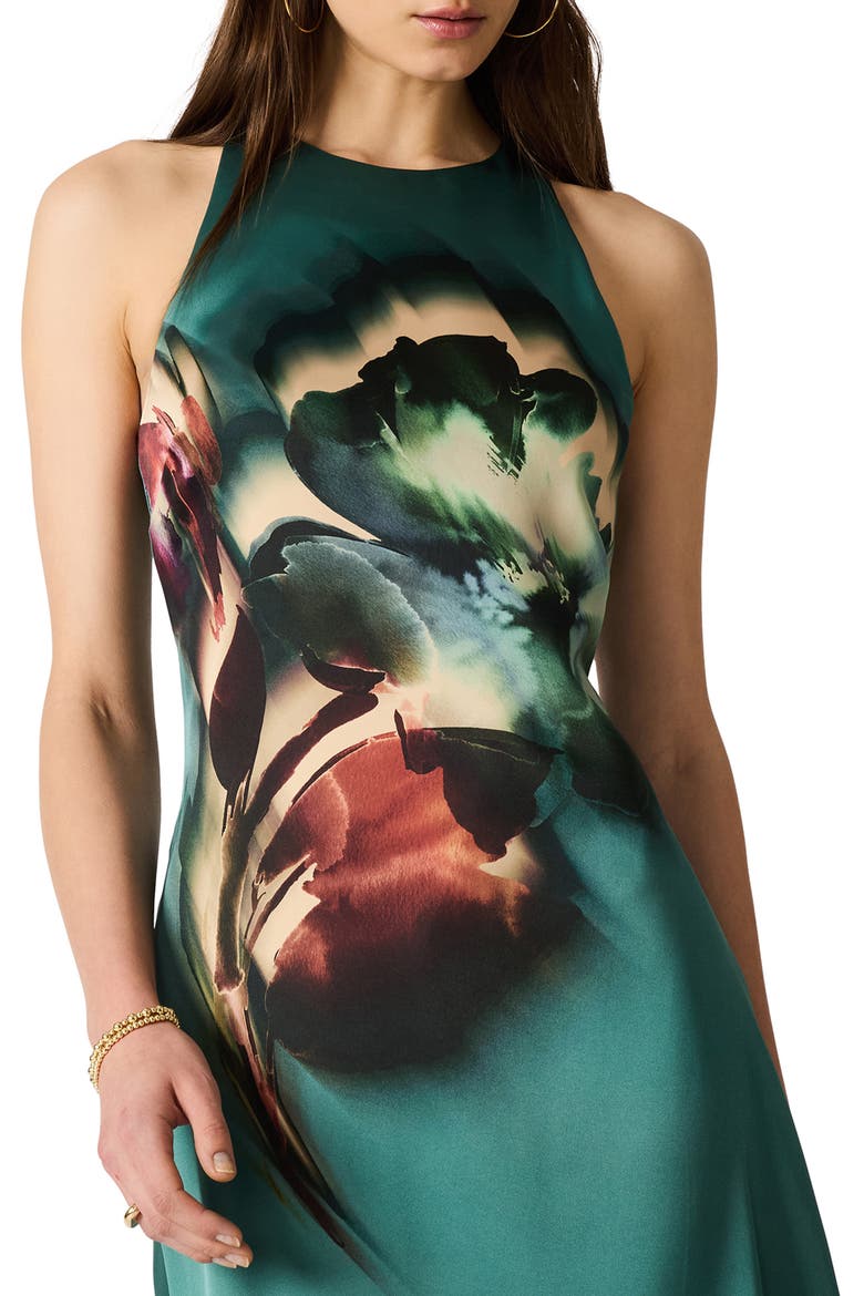 Bailee Floral Halter Neck Maxi Dress, Alternate, color, DUSTY TEAL