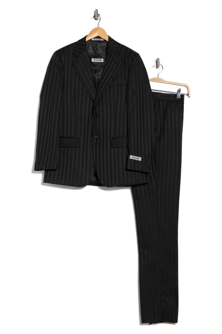 Stripe 3-Piece Suit, Alternate, color, BLACK