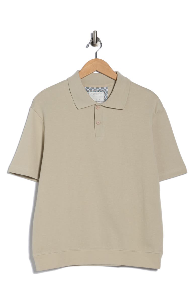 DENIM AND FLOWER Textured Knit Polo, Main, color, Taupe