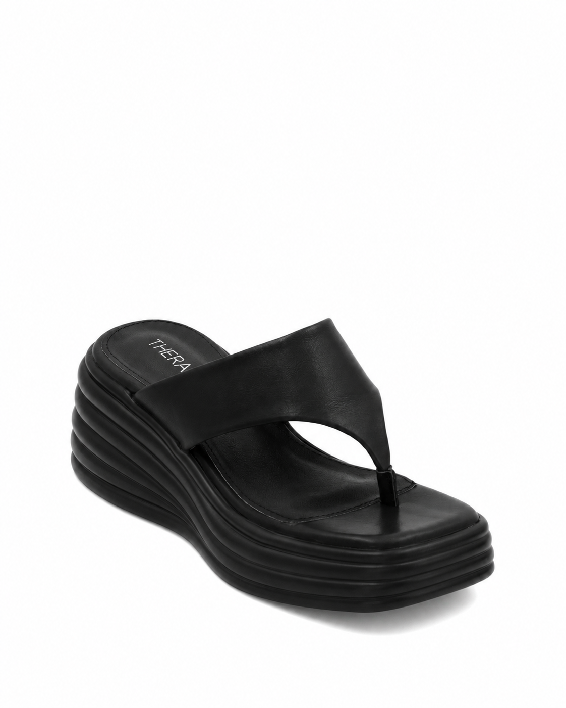 Therapy Australia FRAME square toe Wedge Sandal, Main, color, Black Smooth Pu