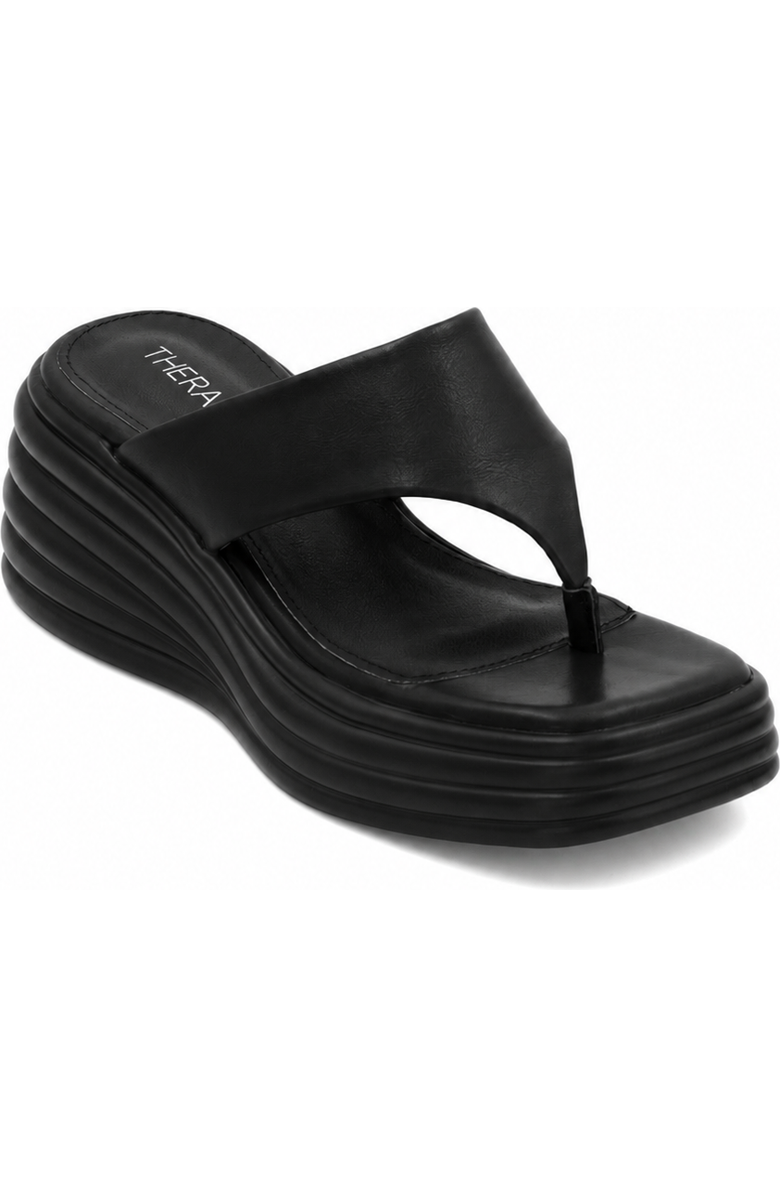 Therapy Australia FRAME square toe Wedge Sandal, Main, color, Black Smooth Pu