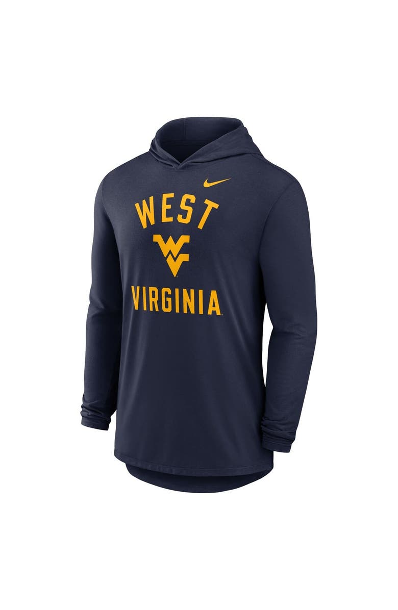 Nike Men's Nike Navy West Virginia Mountaineers Classic Arch Tri-Blend Performance Long Sleeve Hoodie T-Shirt, Alternate, color, Navy