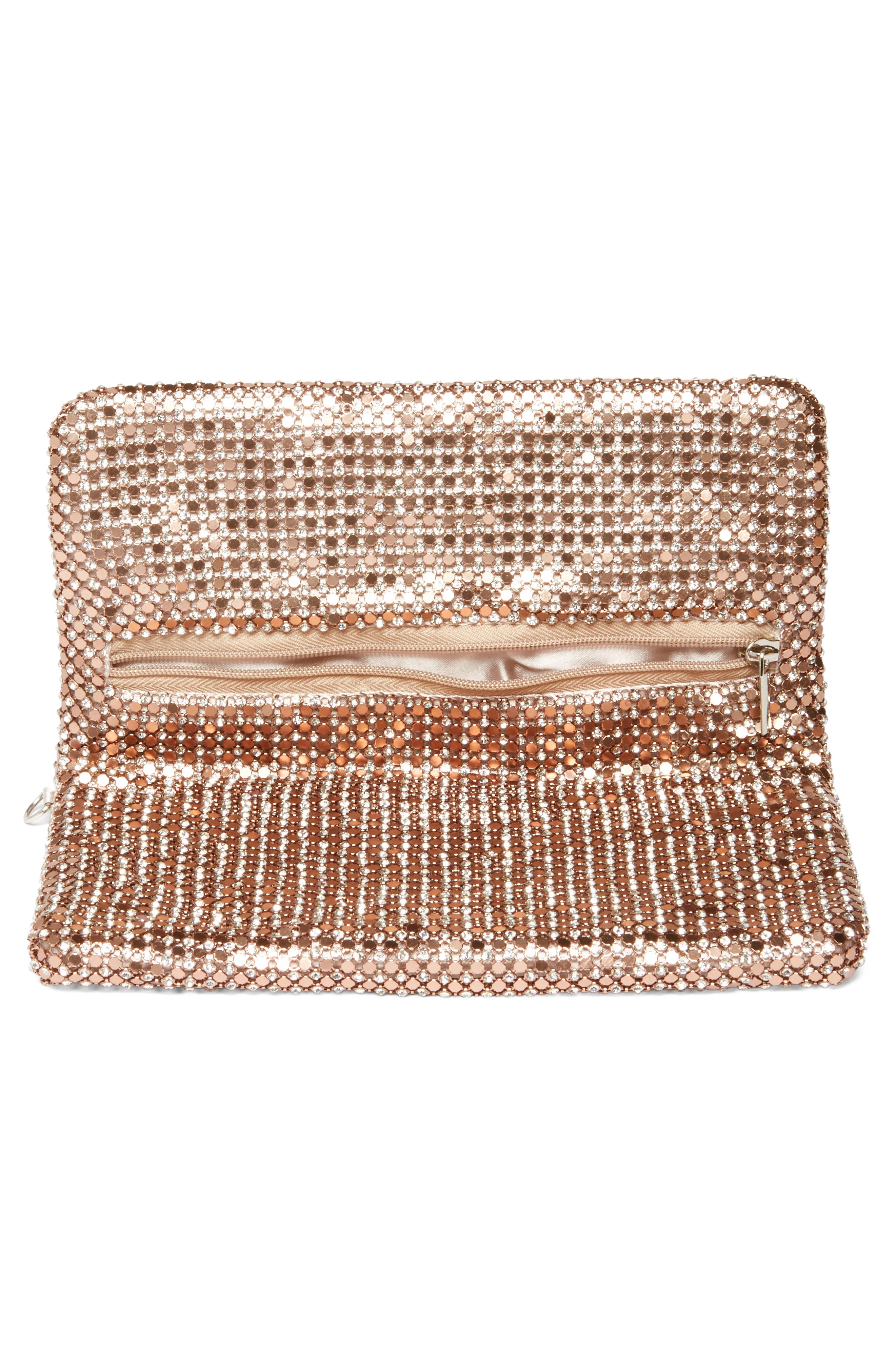 Crystal Mesh Foldover Clutch, Alternate, color, ROSE GOLD
