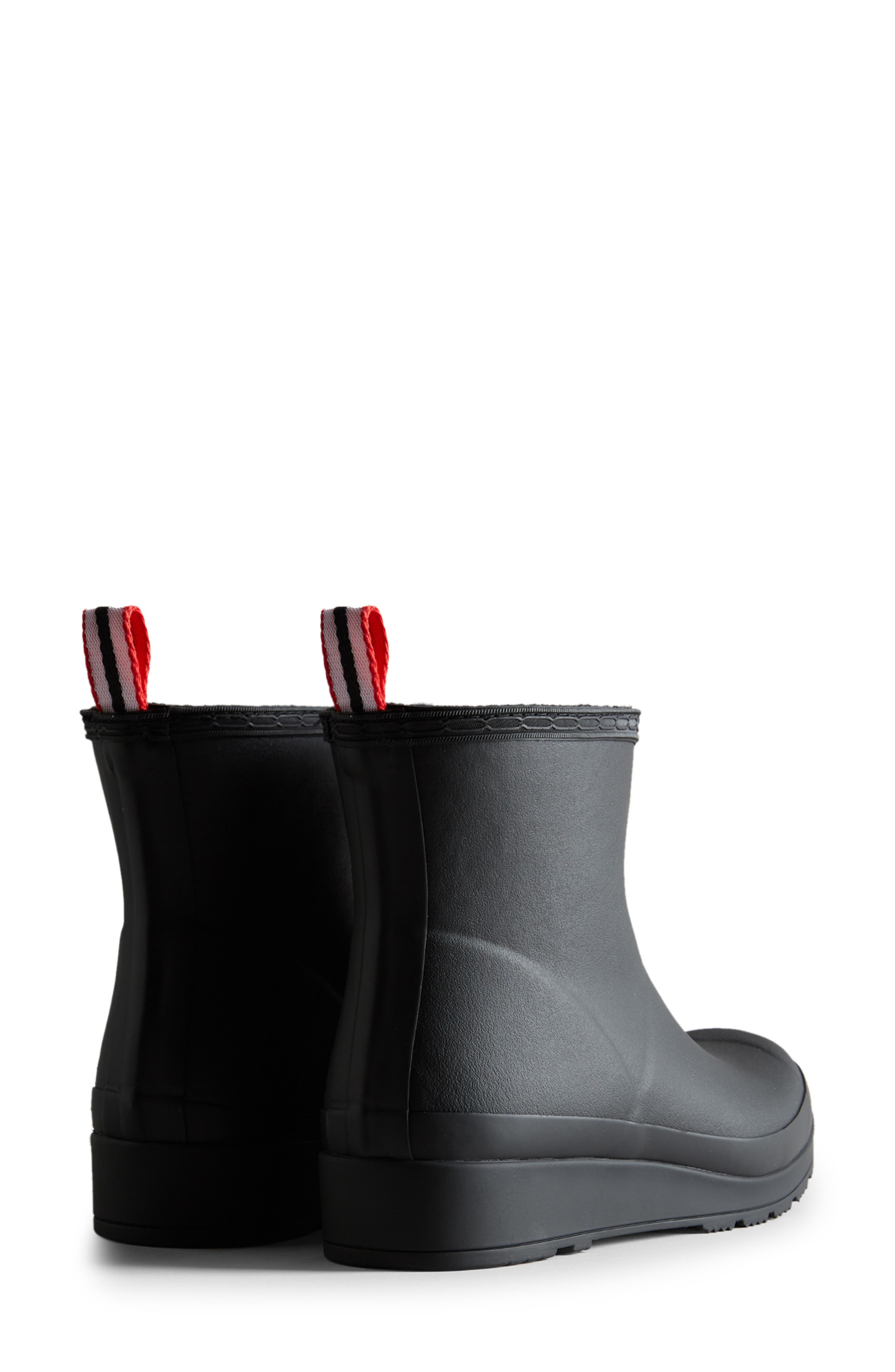 Hunter Play Short Faux Shearling Lined Waterproof Rain Boot, Alternate, color, Dark Black
