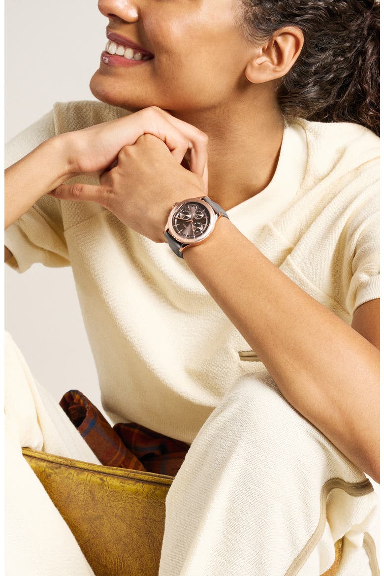 Brynn Multifunction Leather Strap Watch, 38mm, Alternate, color, BROWN/ ROSE GOLD
