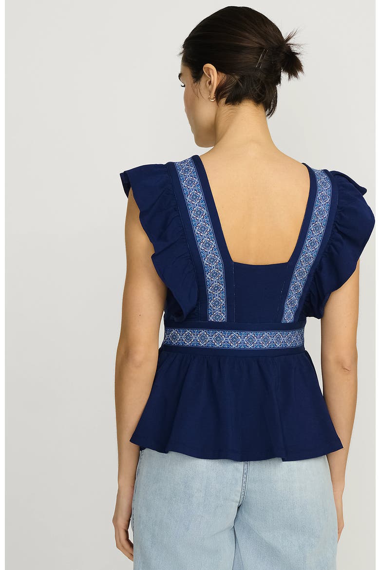 Lightweight Jersey Ruffle Peplum Top, Alternate, color, Deep Sea Mosaic Tile Border