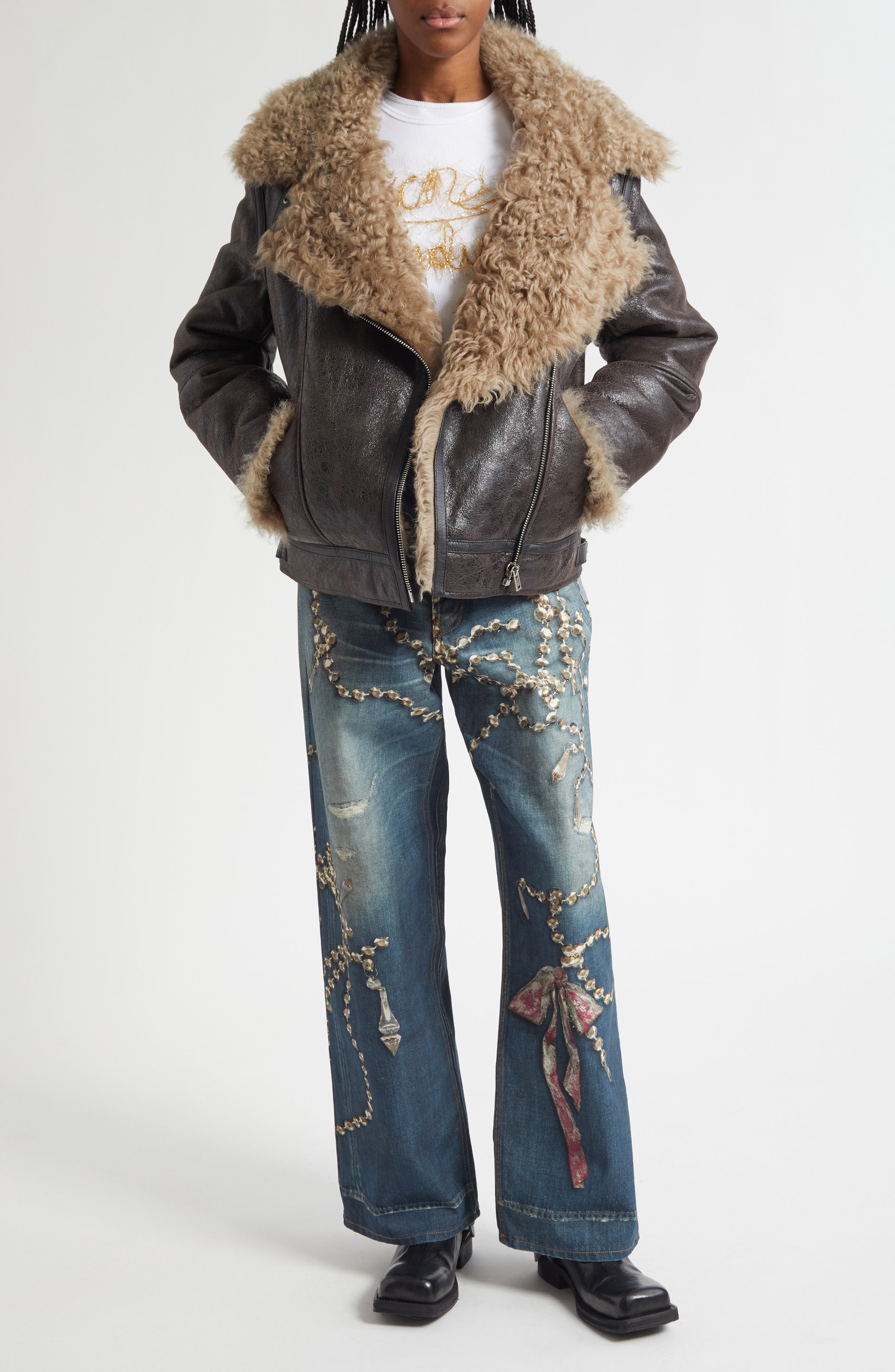Luxy Genuine Shearling Lined Leather Aviator Jacket - image 2