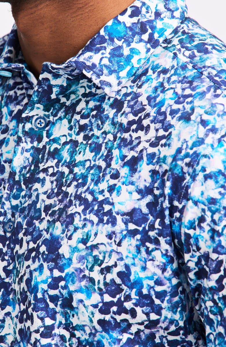 Robert Graham Abstract Print Stretch Cotton Short Sleeve Button-Up Shirt, Alternate, color, Blue
