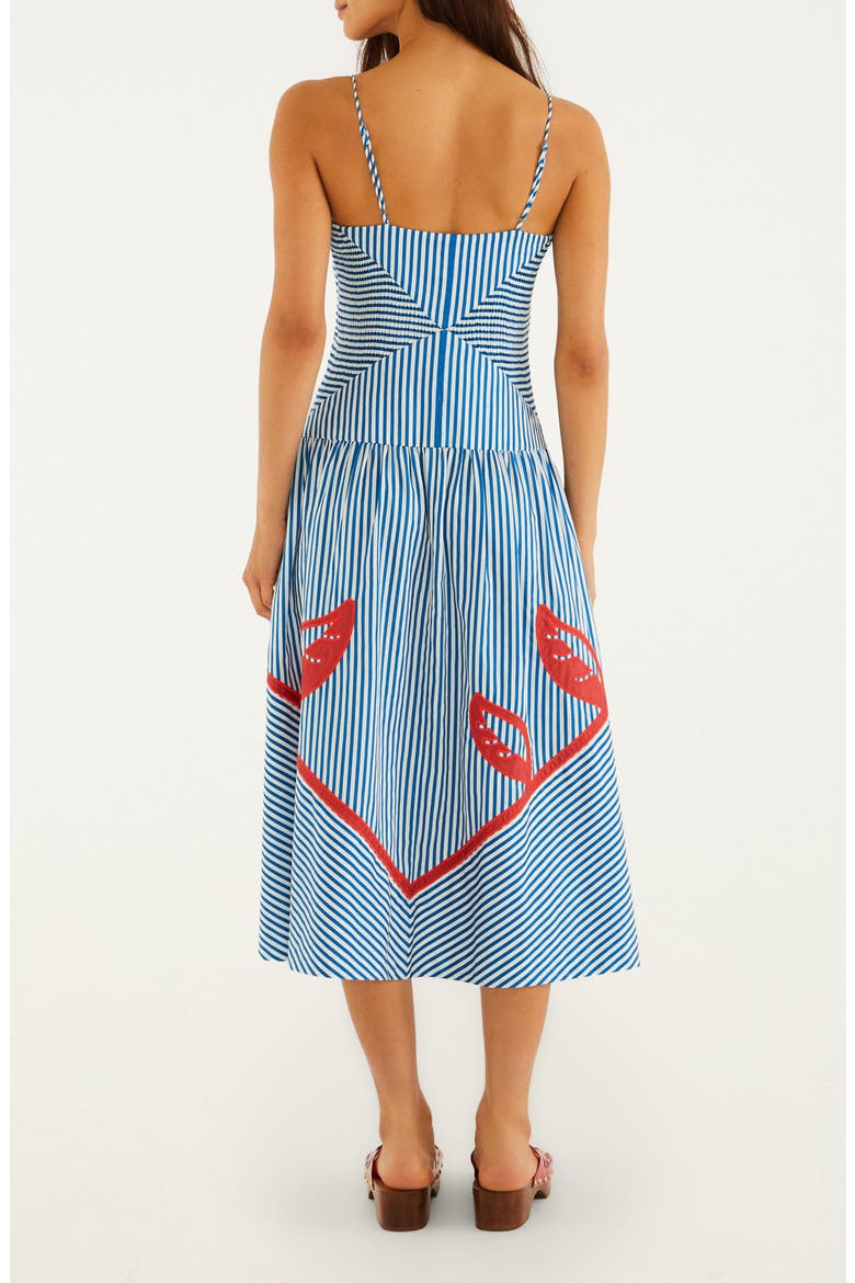 Sky Stripes Floral Embroidered Midi Dress, Alternate, color, BLUE