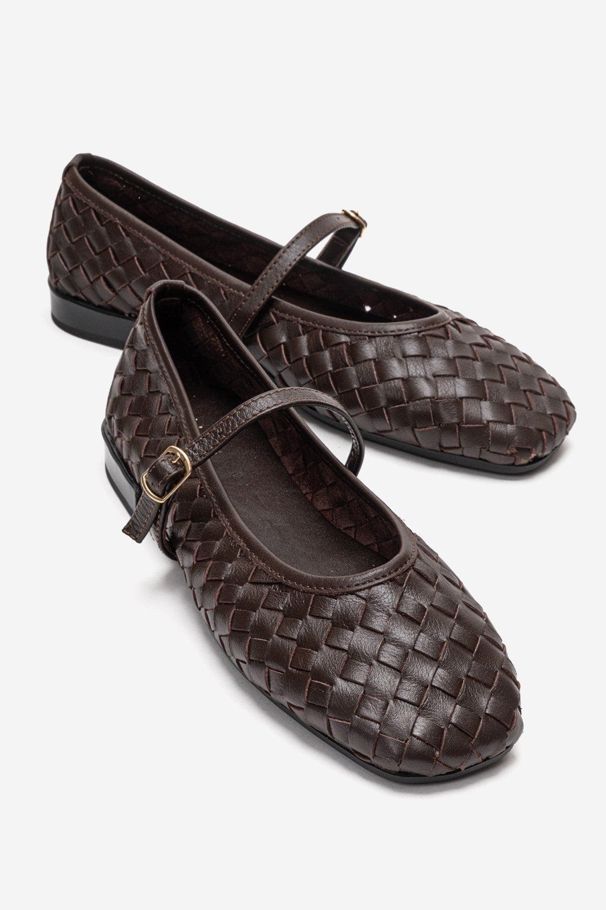 Forever & Always Shoes Yevora Leather Woven Strap Ballet Flat, Main, color, Brown