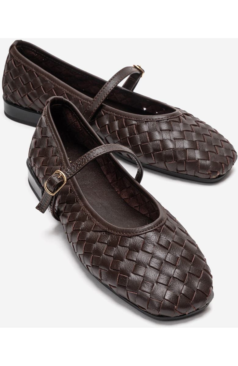 Forever & Always Shoes Yevora Leather Woven Strap Ballet Flat, Main, color, Brown