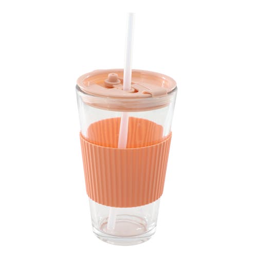 Mr Coffee Mr. Coffee Sip Savvy 4 Piece 15 Ounce Silicone Sleeve Glass Cup Set W/ Lid And Straw In Orange