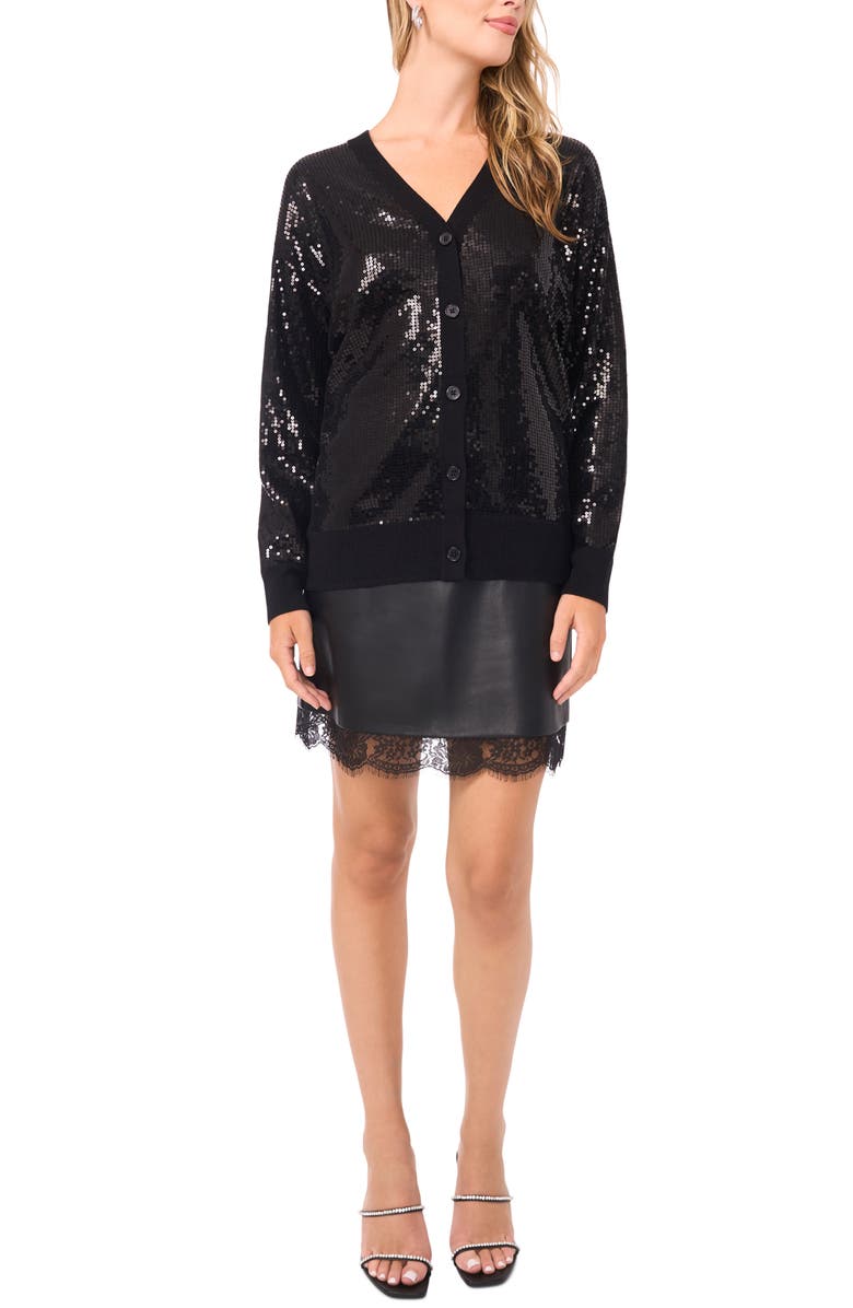 Vince Camuto Sequin Cardigan, Alternate, color, Rich Black