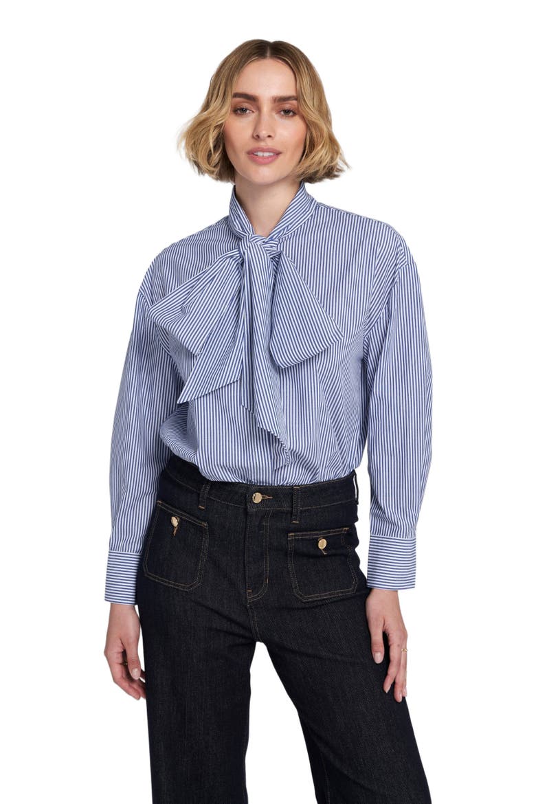 Striped Bow Shirt, Main, color, Navy/White