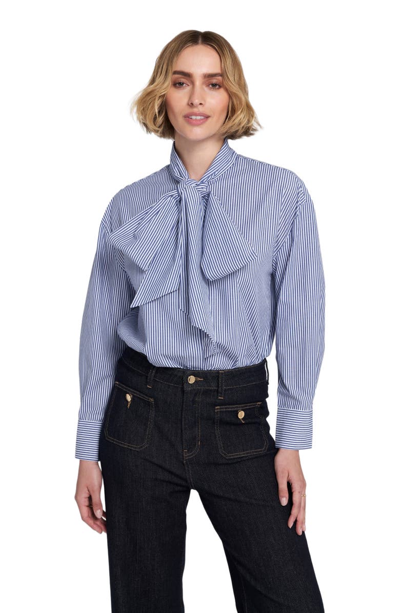 ELLE Collection Striped Bow Shirt, Main, color, Navy/White