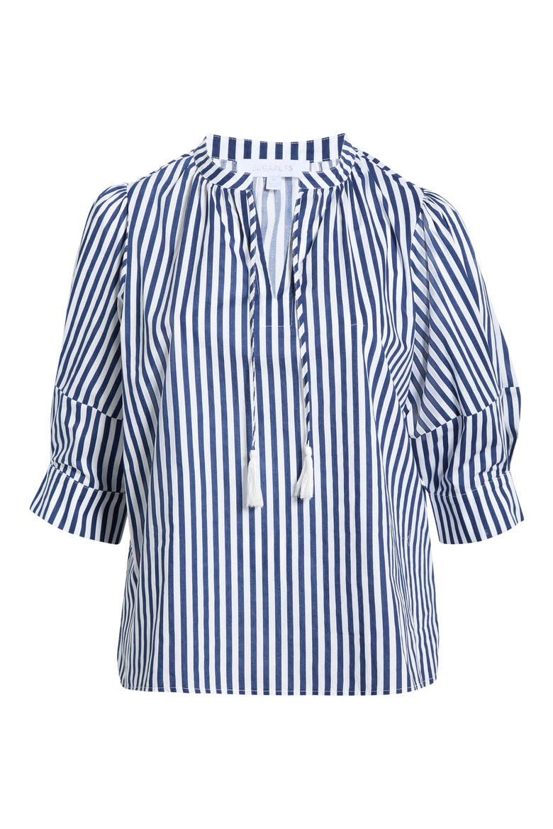 Glenda Stripe Irina Tie Split Neck Top, Alternate, color, NAVY-WHITE