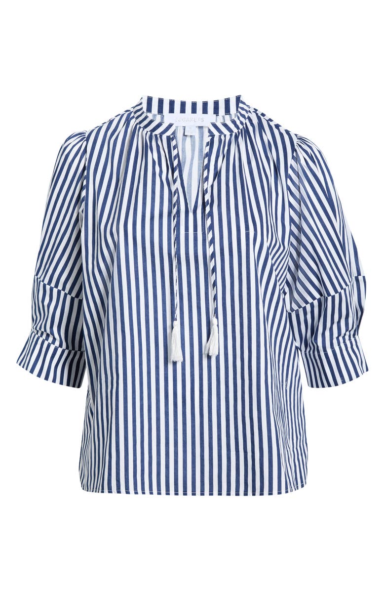 SUGARLIPS Glenda Stripe Irina Tie Split Neck Top, Alternate, color, Navy-White
